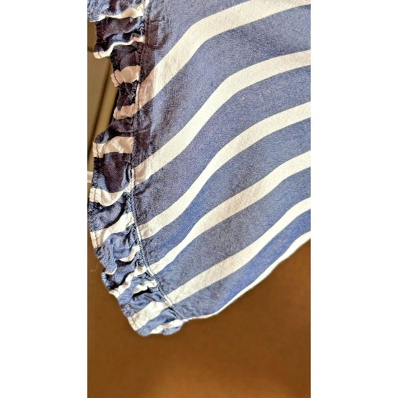 Fever Women Blue White Striped BoHo 3/4 Ruffle Sleeves Shirt Top Blouse Sz Large - Picture 10 of 15